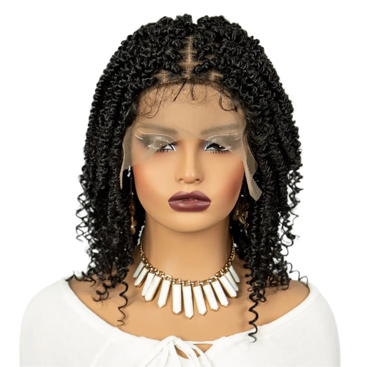 Burgundy Knotless Box Braids Bob Wig with Curly Ends | Lace Front