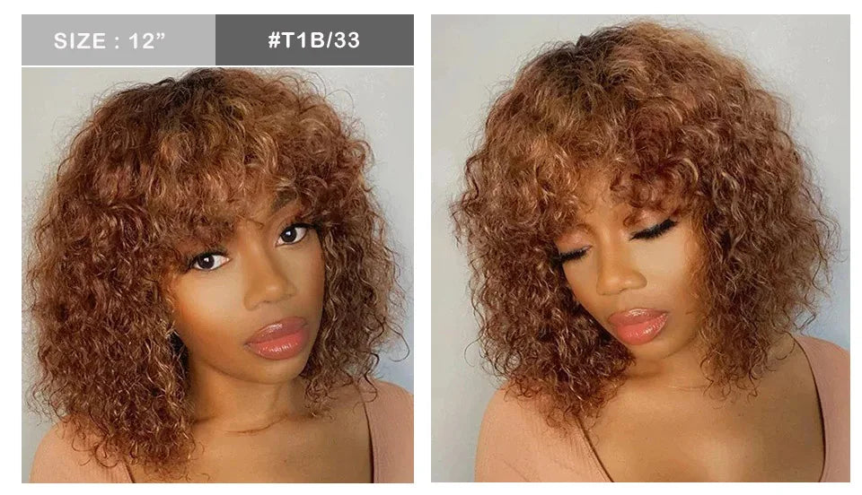 Ombre 99J & Blonde Jerry Curly Bob Wig with Bangs | Glueless "Wear to Go" Human Hair