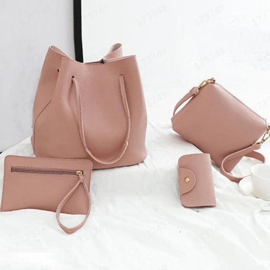 4pcs Women Lady Fashion Handbag Set | Shoulder Bags, Tote, Purse, Messenger Satchel & Crossbody with Card Case Holder Wallet for Girls