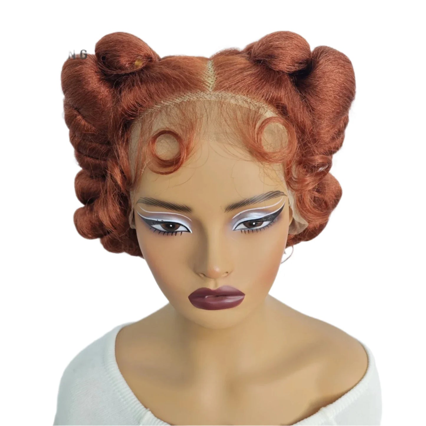 Ginger Orange Bantu Knotless Braids Wig | Short Cute Handmade | Full Lace