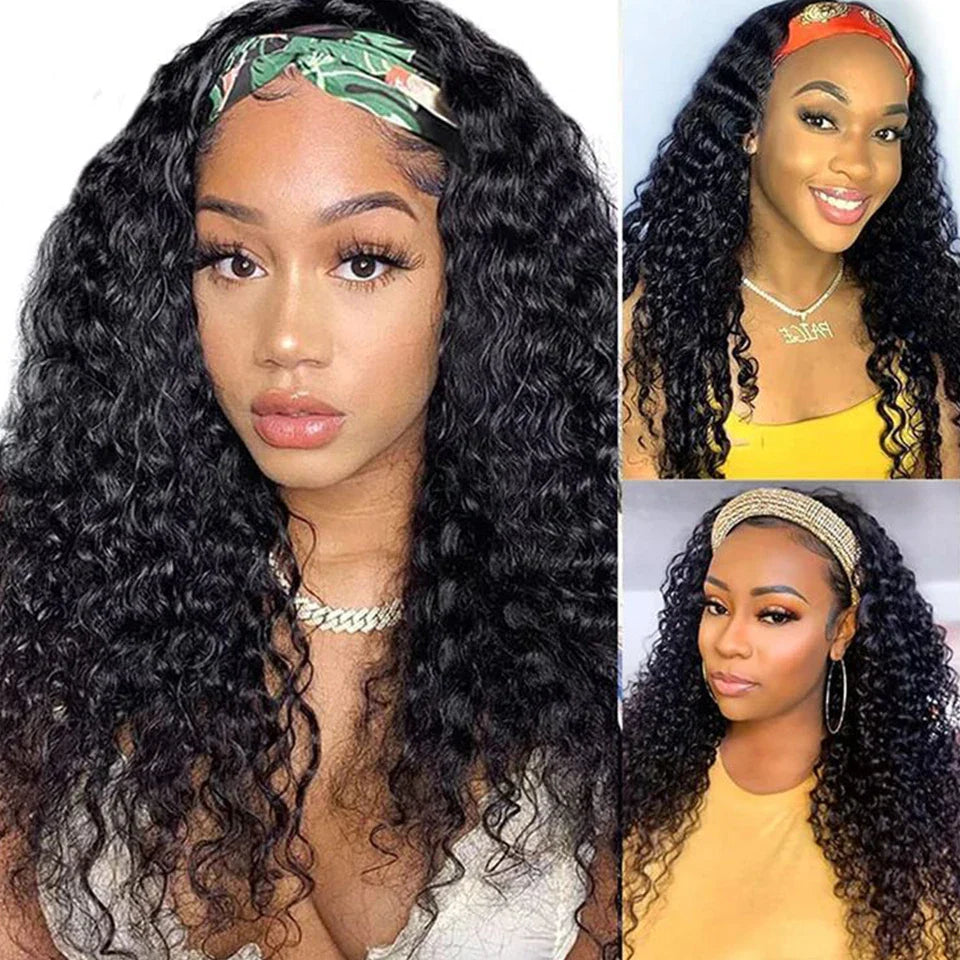 Indian Jerry Curly Headband Wig | 250% Density Glueless Remy Human Hair
