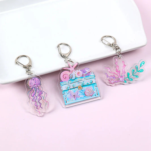 6pcs Little Mermaid Keychains Mermaid Keychains Happy Birthday Party Decoration Kids Under The Sea Party Baby Shower Decoration