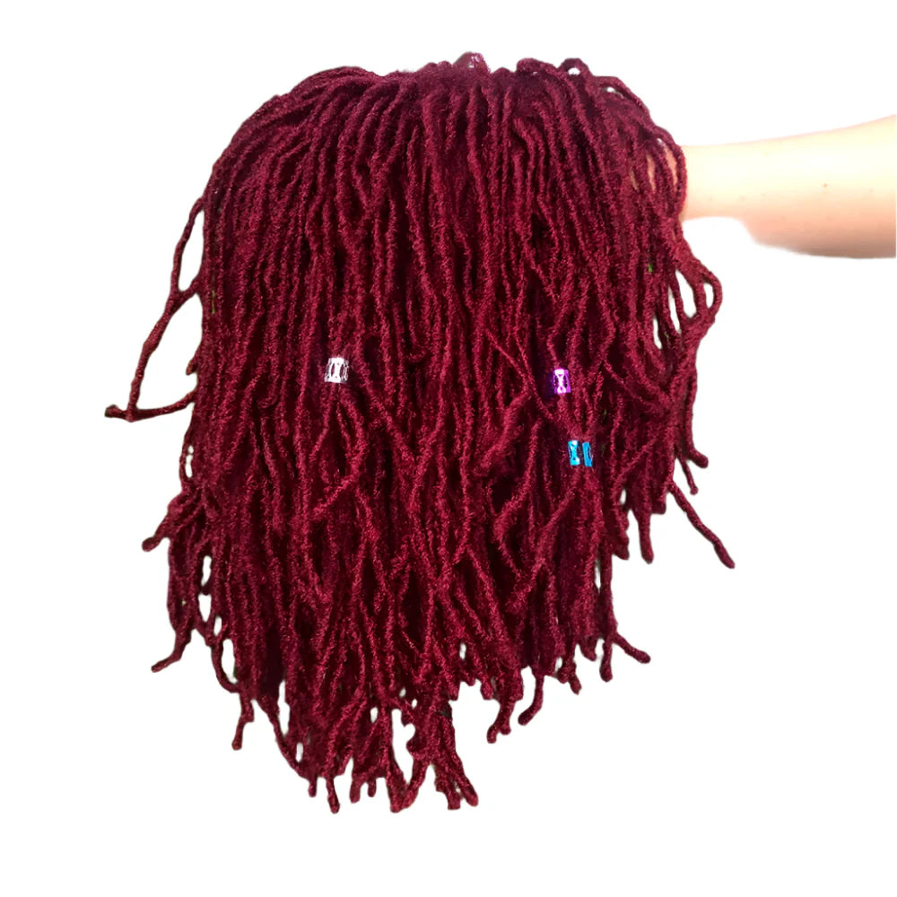 10" Short Braided Bob Wig | Faux Locs & Curly Twists | Black, Blonde, Red | Synthetic Hair