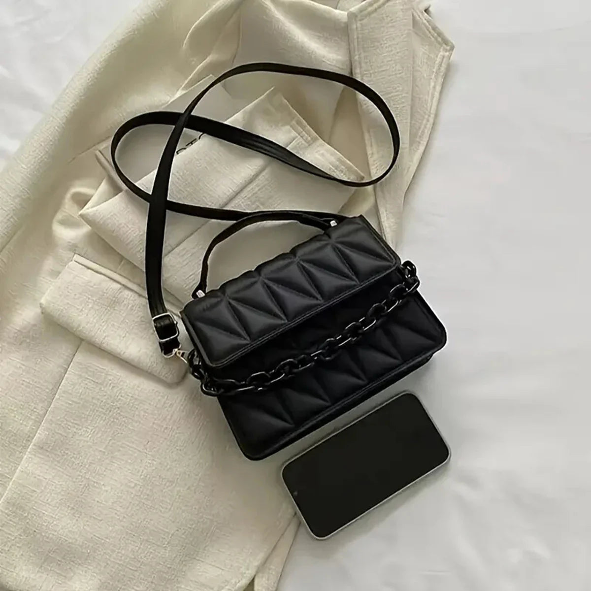 Diamond Chain Handbag Women's | Fashion Retro Embossed Small Square Bag & Single Shoulder Crossbody Bag