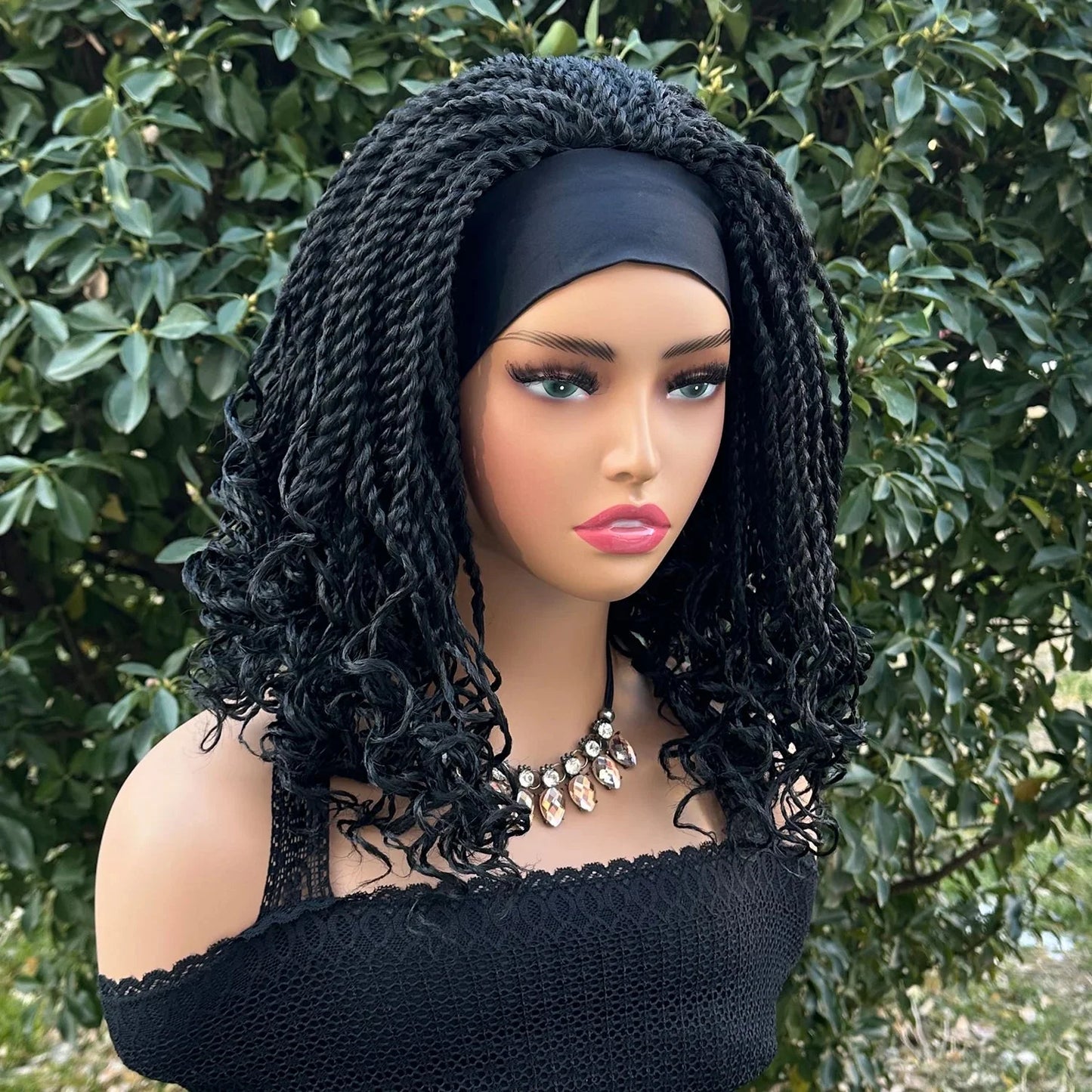 12" Twist Braided Headband Wig | Short Crochet Box Braids | Synthetic Wig for Black Women