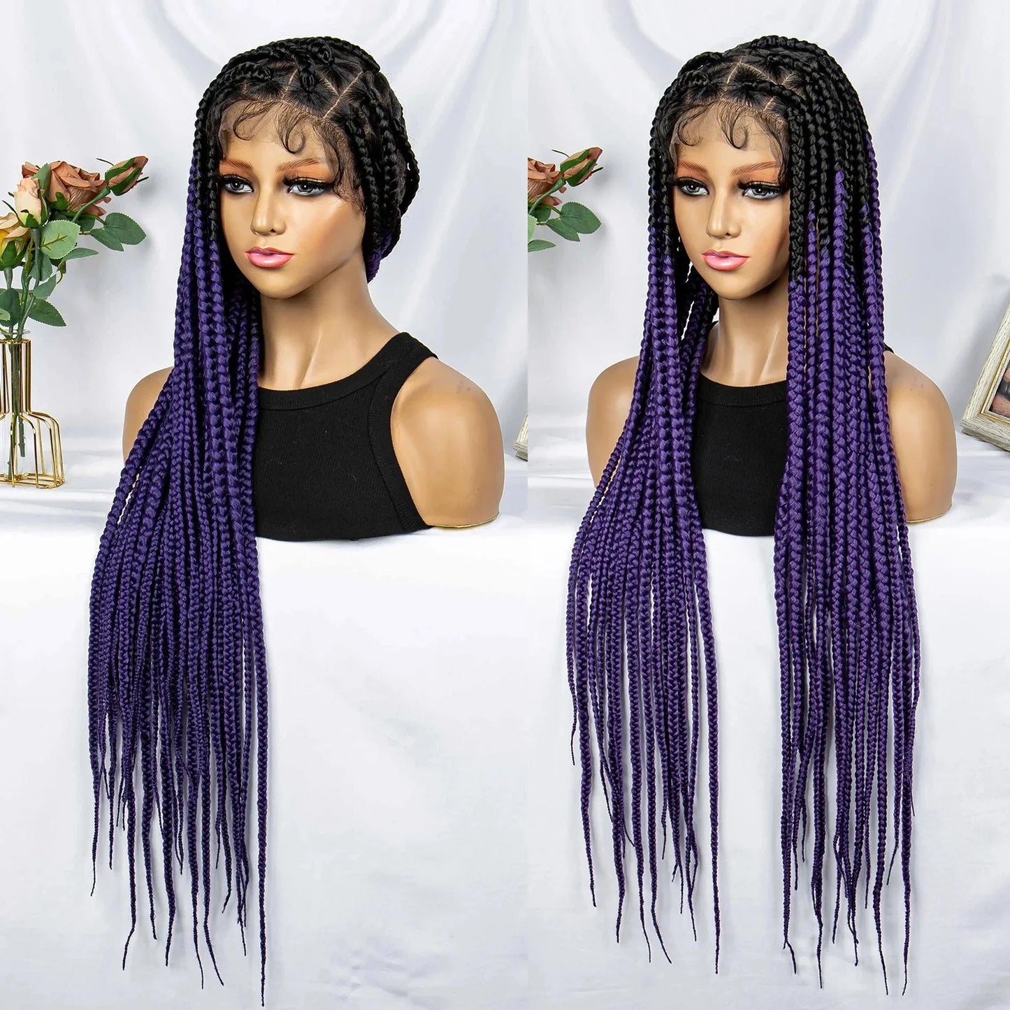 Purple Knotless Box Braids Wig | Transparent Full Lace | Braiding Hair