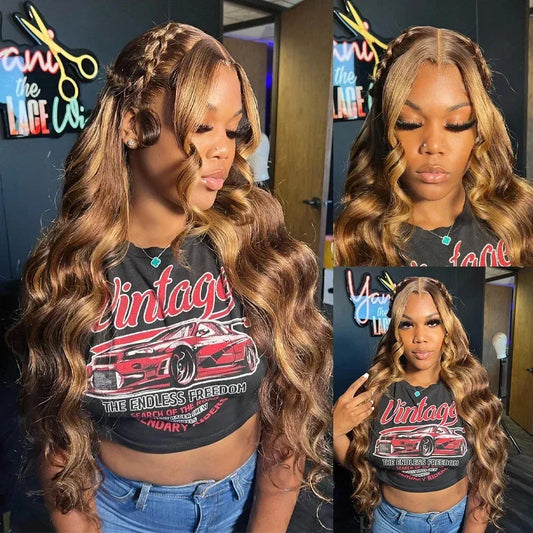 13x6 HD Transparent Body Wave Lace Front Wig | Highlighted Blonde 4/27 | Brazilian Remy Hair | Pre Plucked | Long Length