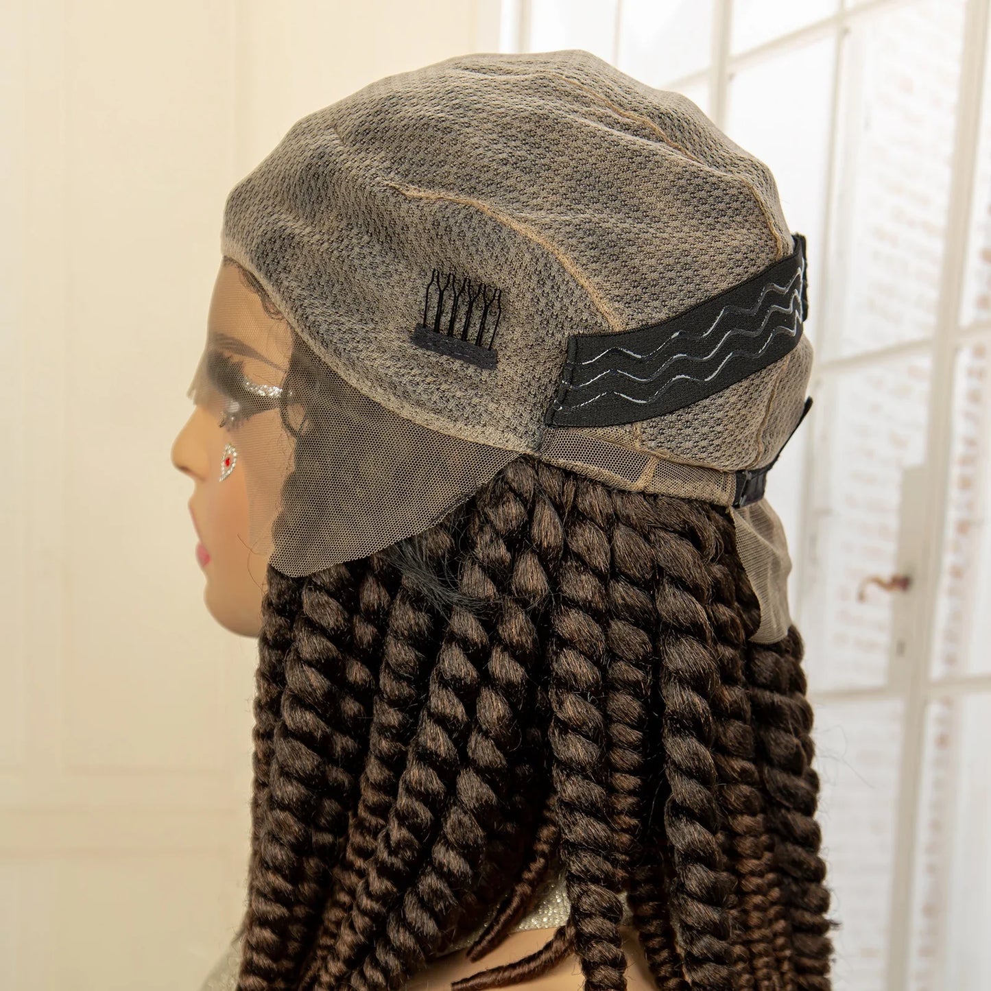 16 Inch Brown Twisted Braided Bob Wig | Full Lace | Kanekalon Fiber | For Black Women