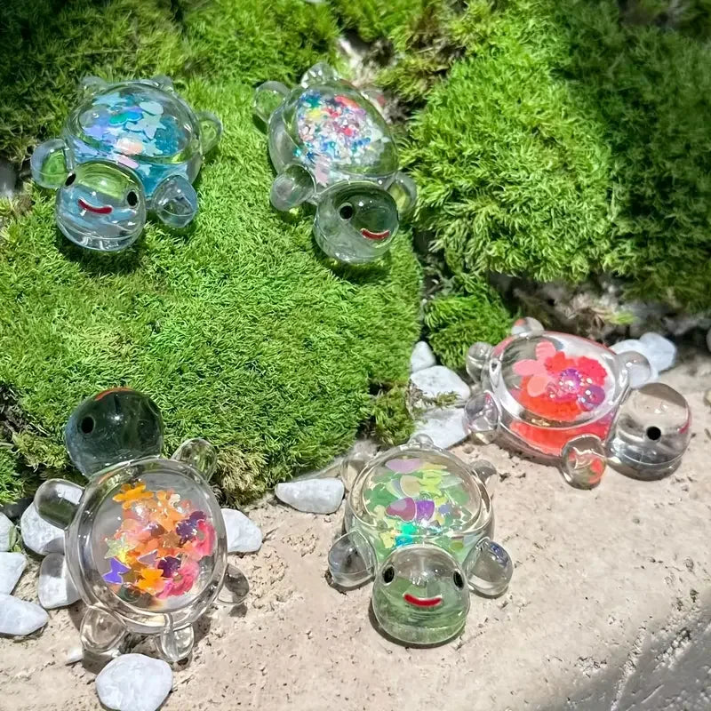 Cute Luminous Glitter Turtle Statue Charms for DIY Keychains Living Room Decor, Indoor & Outdoor Use