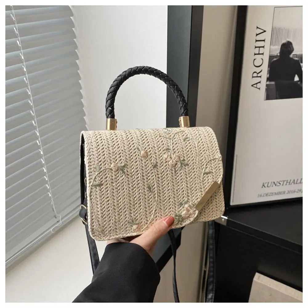 Women's Summer Bohemian Straw Bag | Woven Beach Crossbody & Rattan Braid Grass Vacation Bag (Girls Shoulder Messenger Handbag)