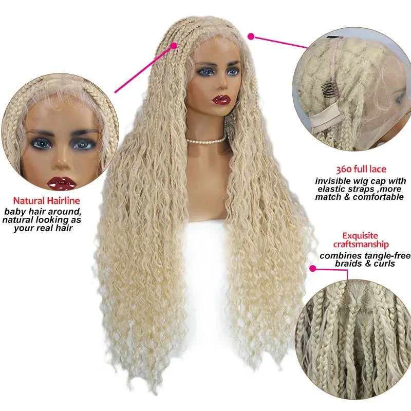36" Ombre Goddess Locs Braids Wig | 360 Lace Front | Baby Hair | Bohemian Style