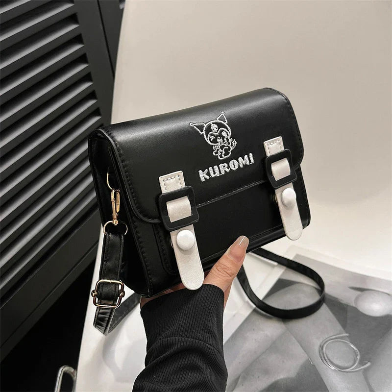 Sanrio Kawaii Hello Kitty My Melody Kuromi Cinnamoroll Square Shoulder Bags | PU Cartoon Fashion Simple Satchel Crossbody Bag (Gift)