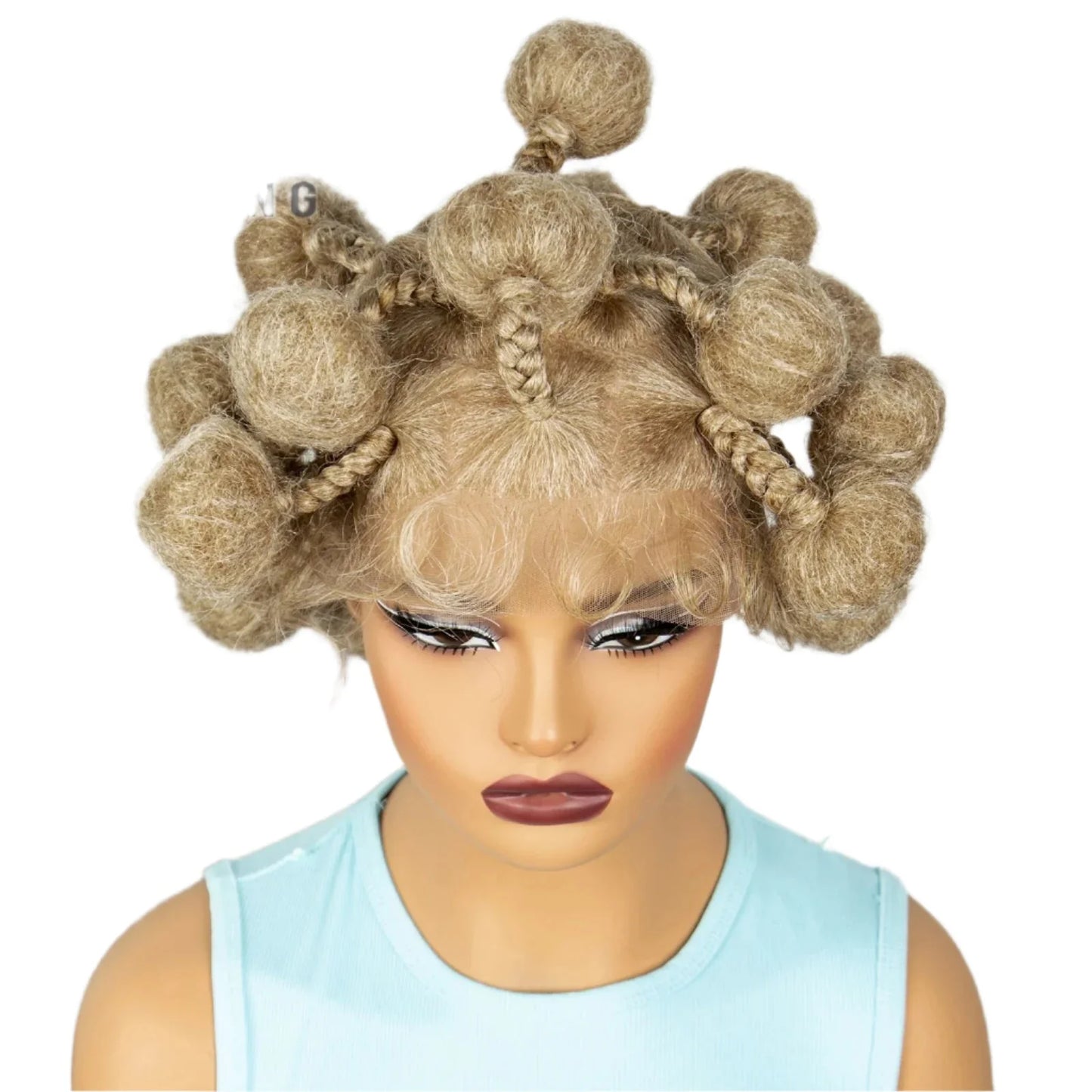 Short Cute Handmade Bantu Knotless Braids Wig | Transparent Full Lace Frontal