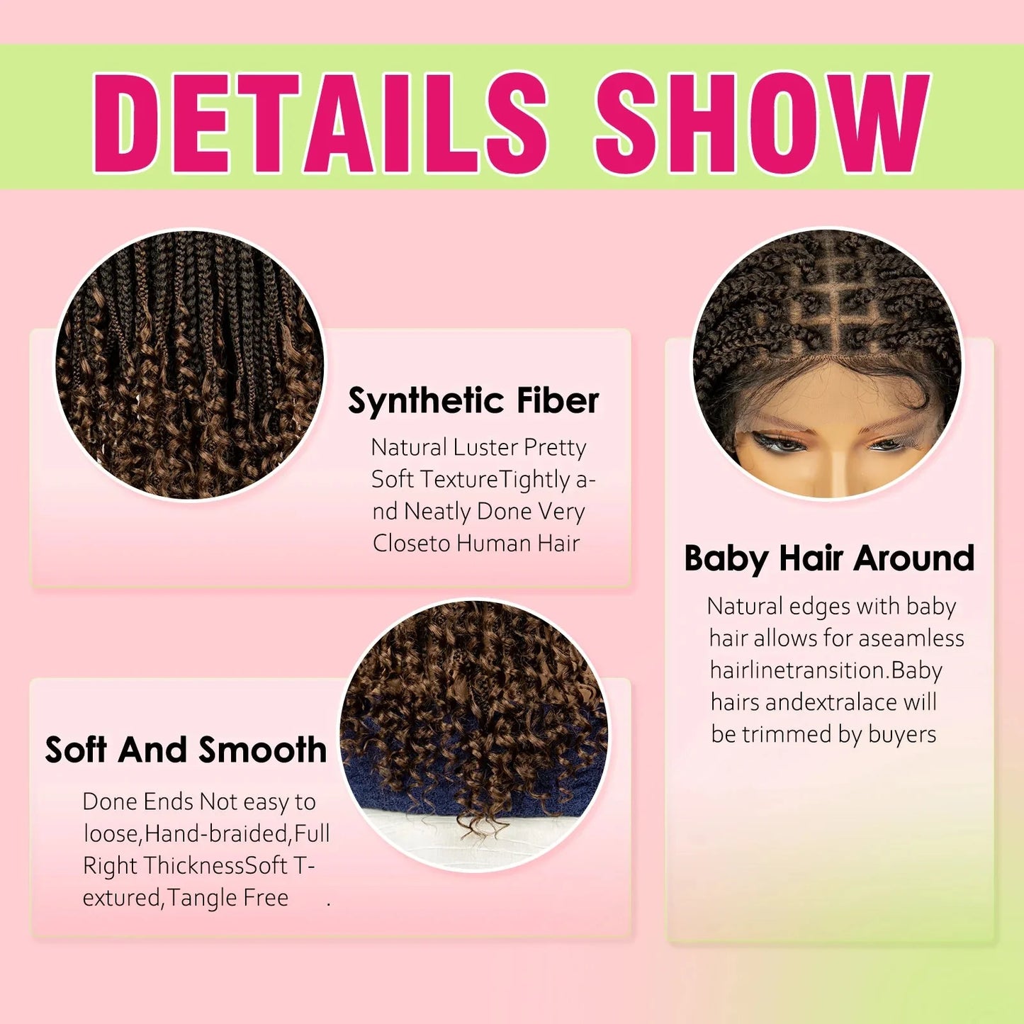 16" Short Brown Box Braided Full Lace Wig | Curly Ends | African Braids | Black Women