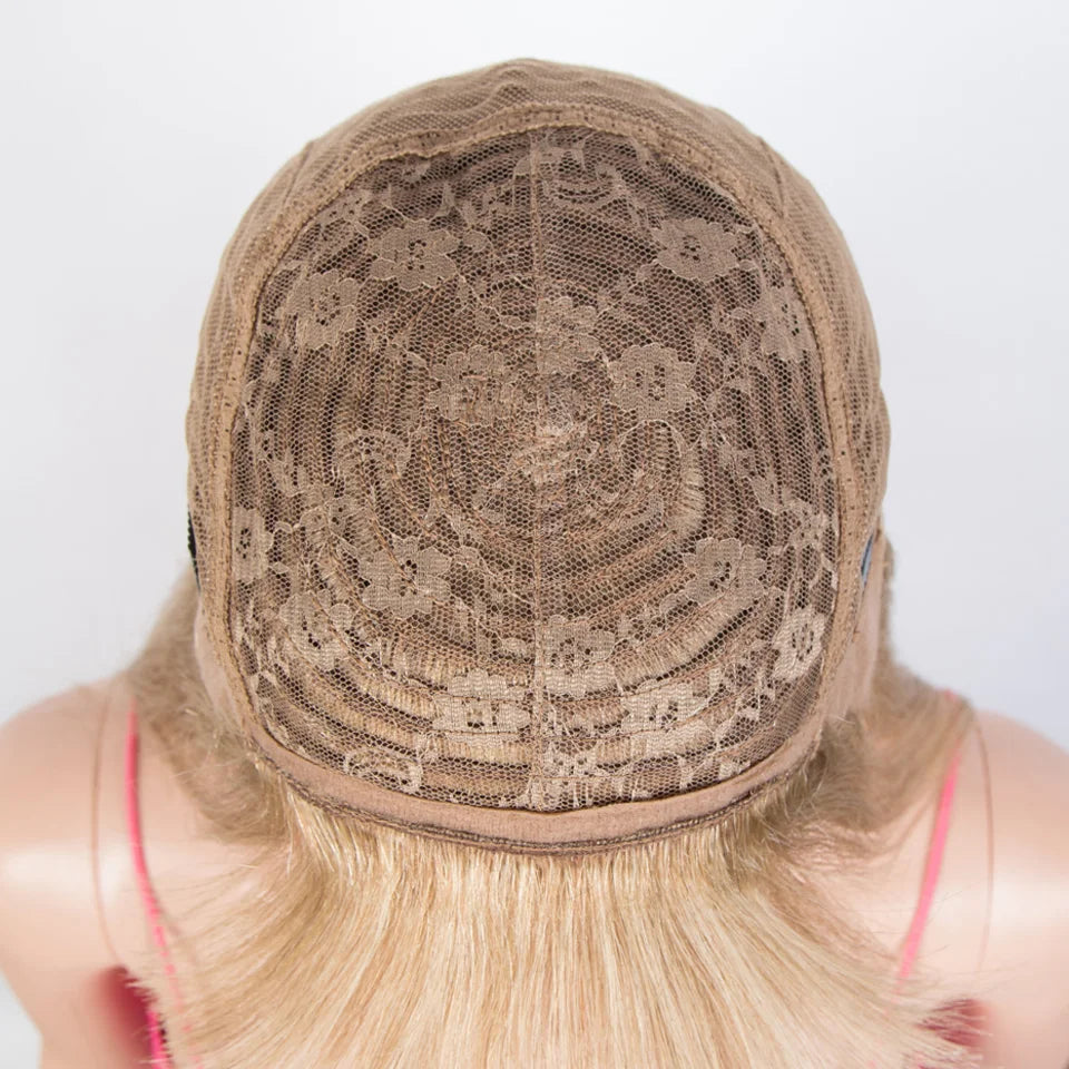 Honey Blonde Highlight Bob Wig | Straight Human Hair with Bangs