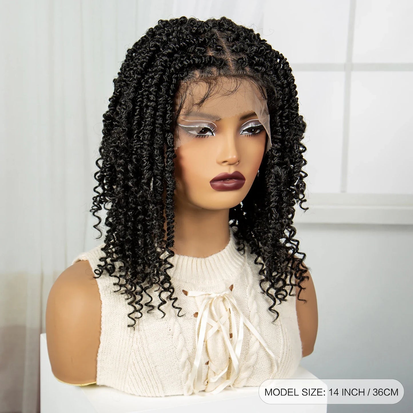 14" Full Lace Twisted Braids Wig with Baby Hair | Natural Looking Synthetic Lace Frontal Braided Wig for Black Women