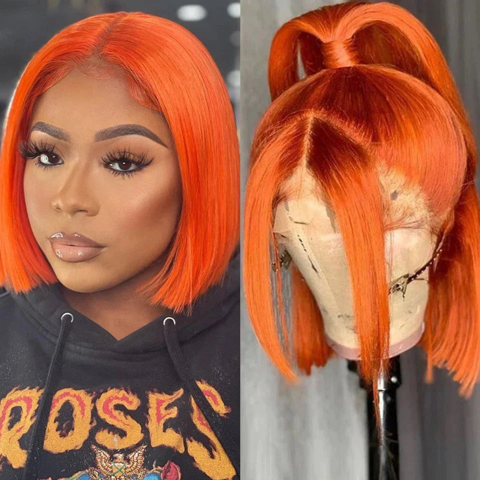 Ombre Orange Blonde Bob Wig | Straight Human Hair Lace Front