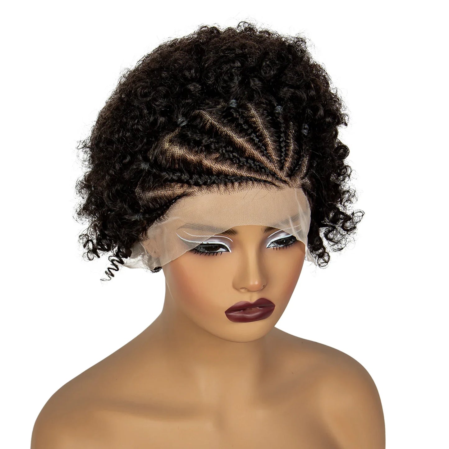 Burgundy Afro Curly Knotless Braids Bob Wig | 13x4 Lace Frontal