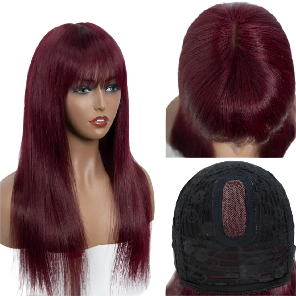 Rebecca P4/30/2T Highlight Straight Wig | Glueless Human Hair with Curtain Bangs