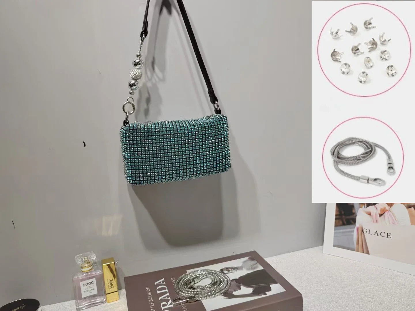 Super A Rhinestone Light Luxury Bag | Women's Summer High-End Texture Messenger & Portable Dinner Bag (Shiny Full Diamond Crossbody)