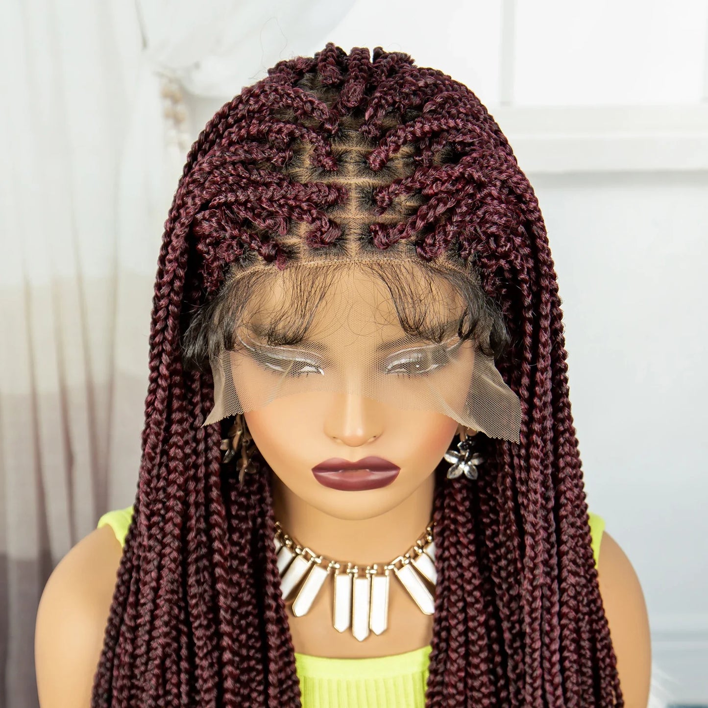 36" Purple & Blonde Knotless Box Braids Wig | Lace Front | Baby Hair