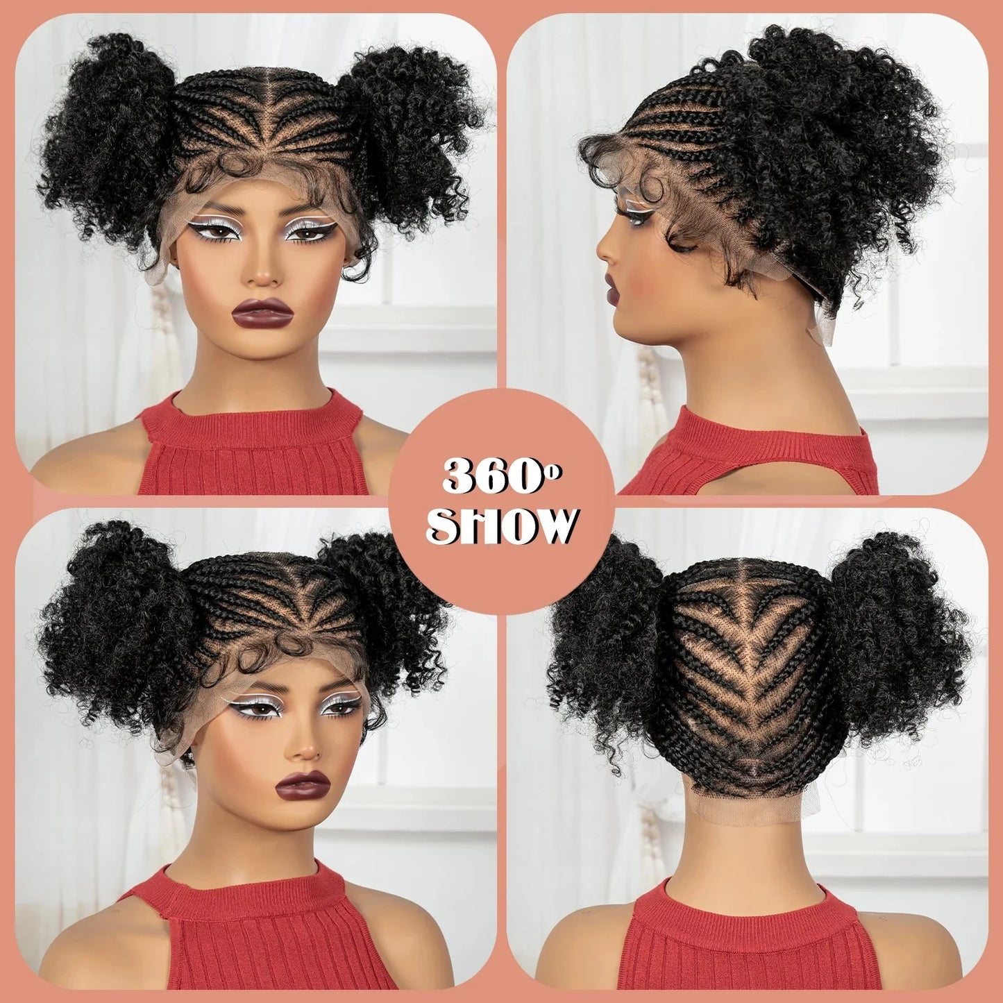 Cornrow Bantu Knot Braided Wig | Full Lace | Baby Hair | Synthetic Lace Front Braids | Cosplay