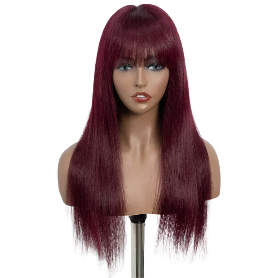 Rebecca P4/30/2T Highlight Straight Wig | Glueless Human Hair with Curtain Bangs