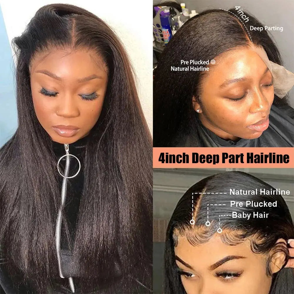Kinky Straight Human Hair Lace Front Wigs 13x4 Pre Plucked Transparent Remy Hair 12"-30" Brazilian