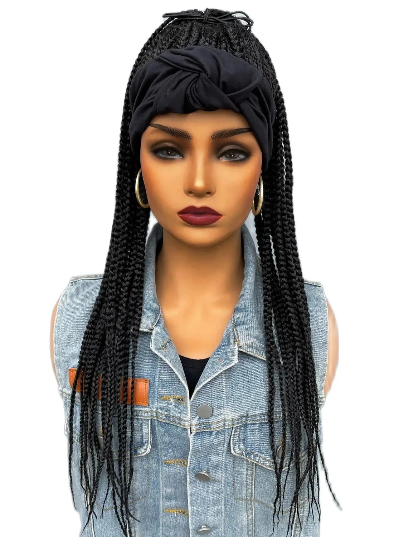 26" Twist Cornrow Headband Wig | Crochet Braids | Long Straight Synthetic