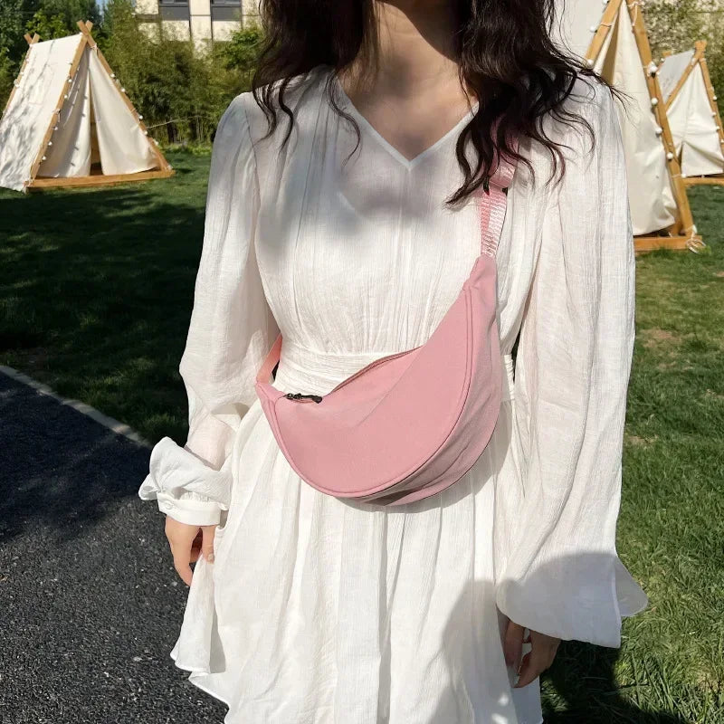 Solid Color Chest Bag for Women | Large Capacity Travel Crossbody & Half Moon Belt Bag (Ladies Daily Street Fanny Pack)