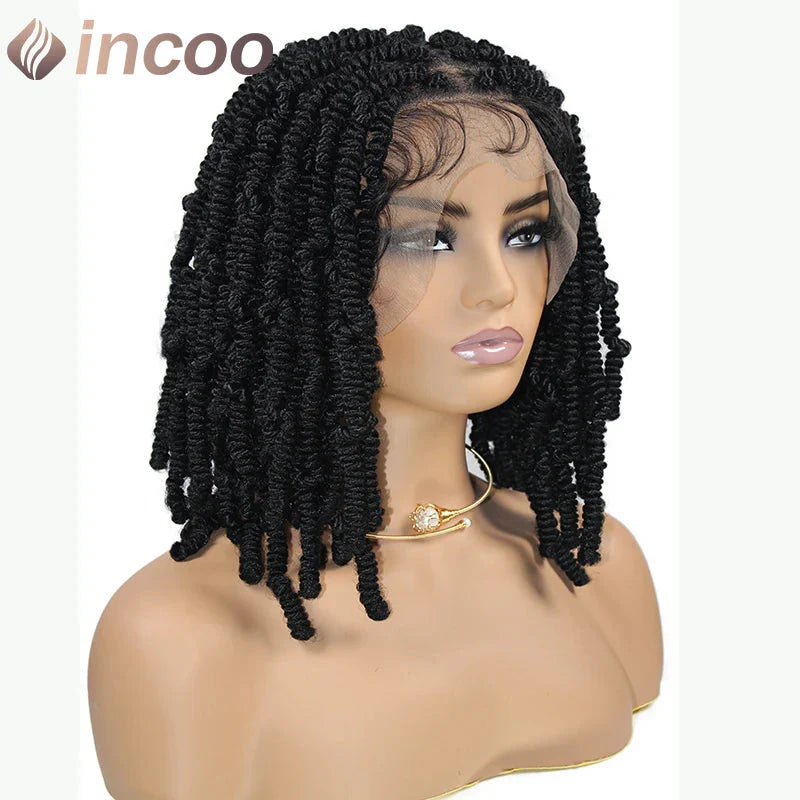 12" Boho Bob Braided Wig | Goddess Knotless Braids | 360 Full Lace | Curly Ends | Baby Hair