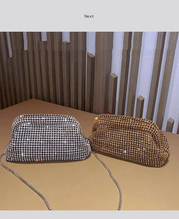 Luxury Glitter Cloud Bag Women's Handbag | Crystal Shiny Rhinestones Diamond Evening Bag (Wedding Party Clutch Purse Shoulder Bag)