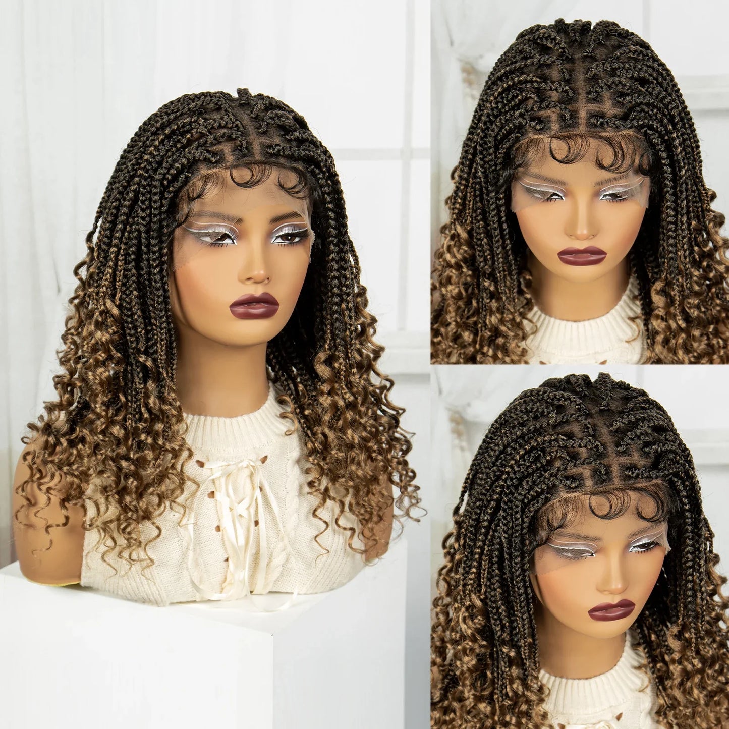 Curly Ends Knotless Braids Bob Wig | Boho Style | Full Lace | Natural Look