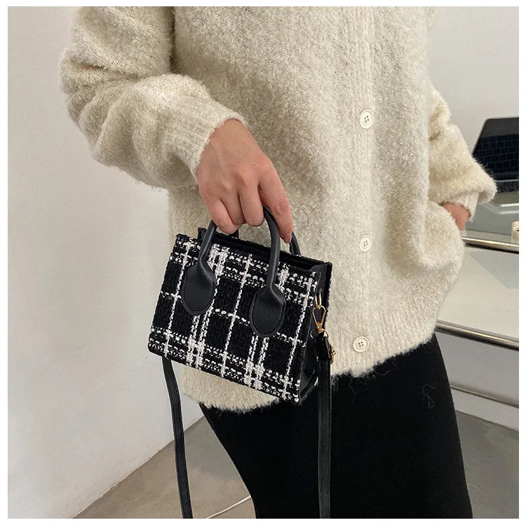 Women's Mini Handbag & Ladies Pouch | Fashion Check Pattern Shoulder Bag & Crossbody Messenger Bag (Lightweight Simple Elegant Tote)