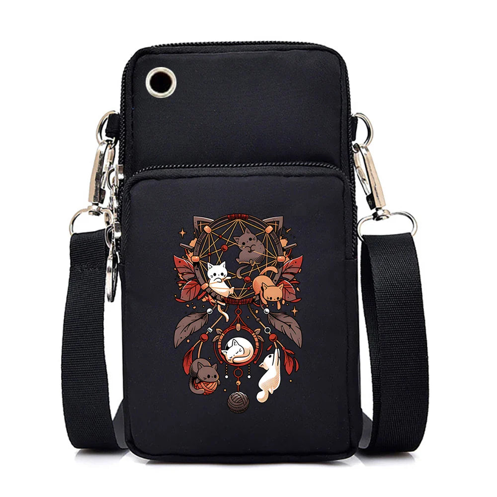 Women's Handbags Black Explosive Coffee Cat Messenger Bags | Female Cartoon Shoulder Bag Purse (Fashion Mobile Phone Crossbody Bags)