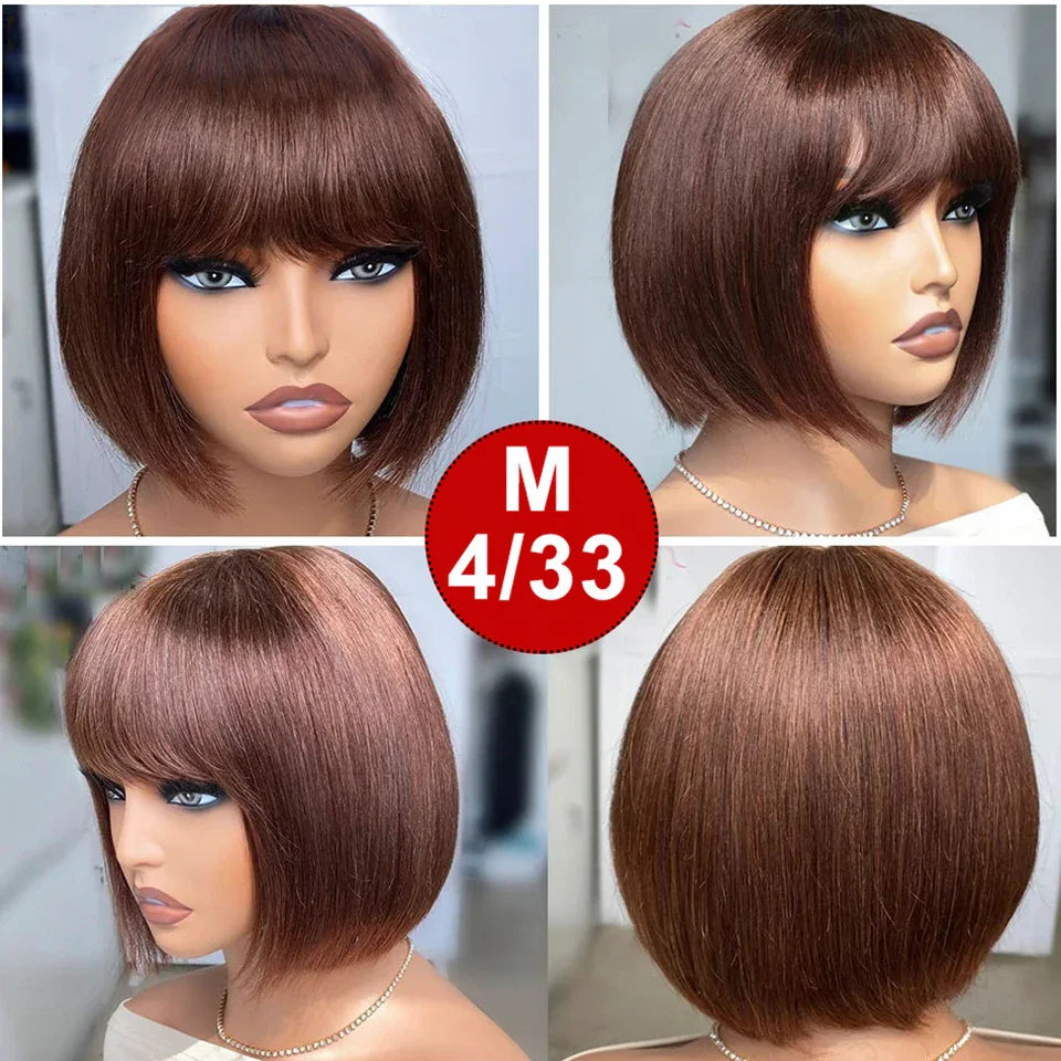 Mongolian Straight Bob Wig with Bangs | Glueless Middle Part Lace Human Hair (Realistic Scalp)