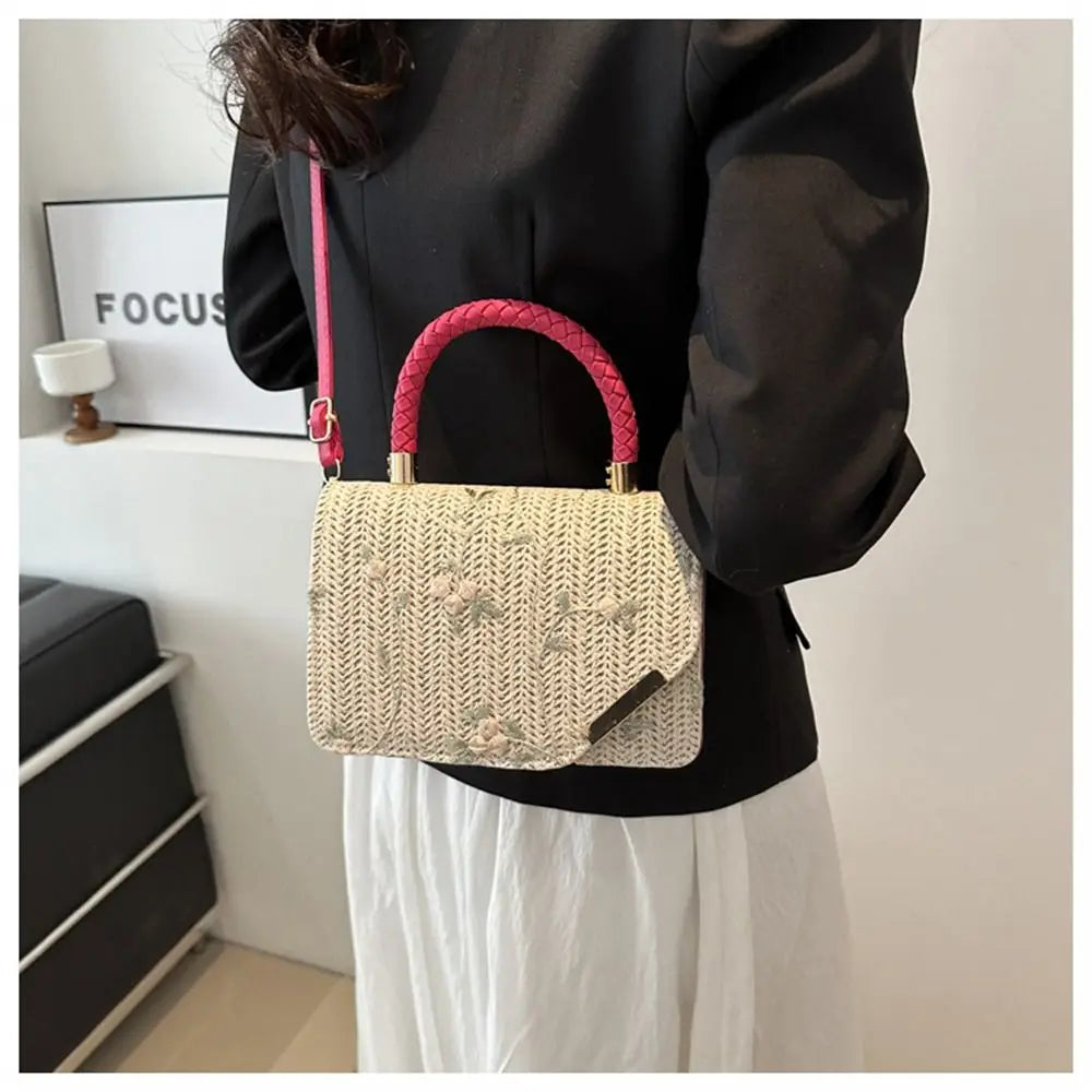 Women's Summer Bohemian Straw Bag | Woven Beach Crossbody & Rattan Braid Grass Vacation Bag (Girls Shoulder Messenger Handbag)