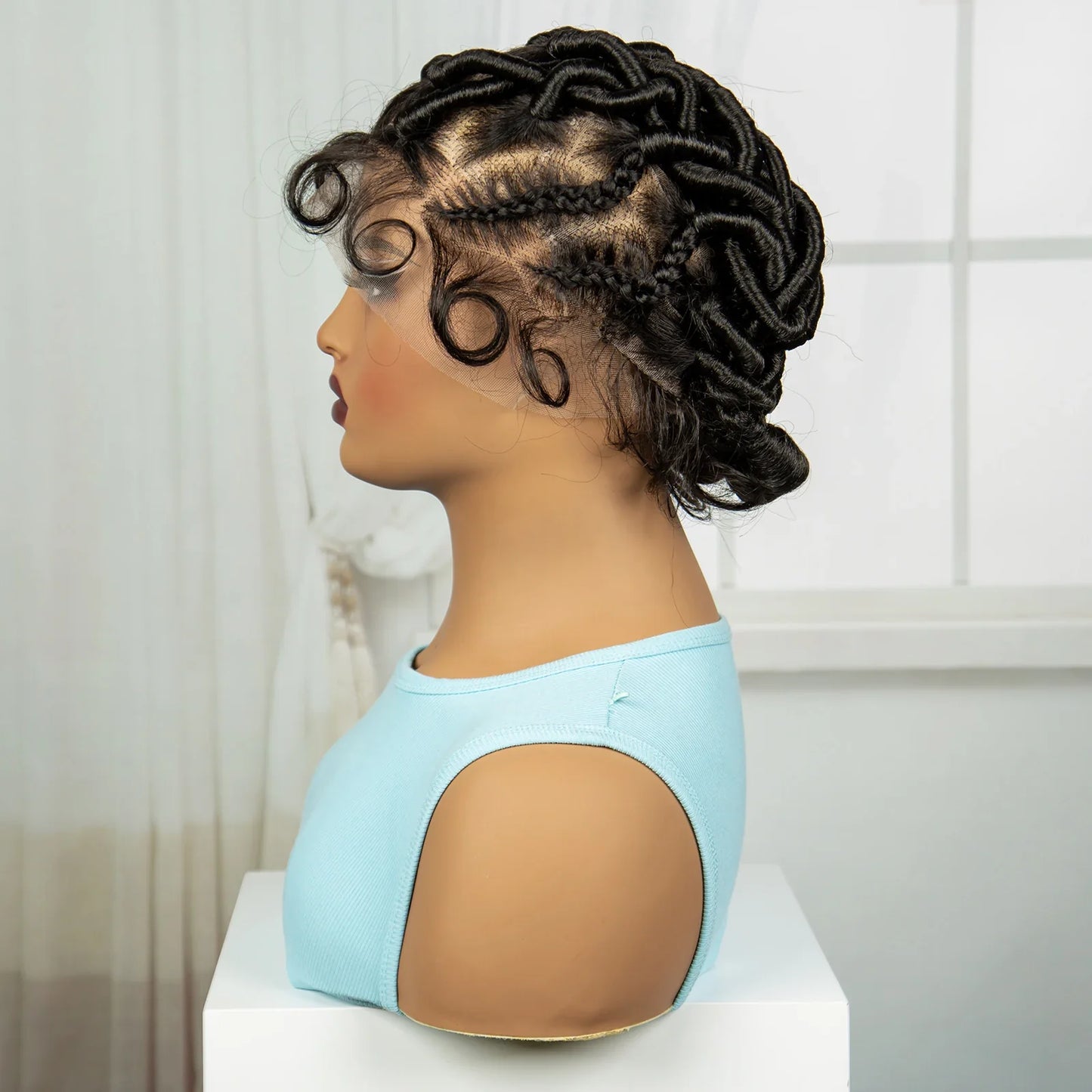 Burgundy Full Lace Synthetic Braided Wig | Knotless Box Braids & Bantu Knots | Lace Front Wig with Baby Hair for Black Women