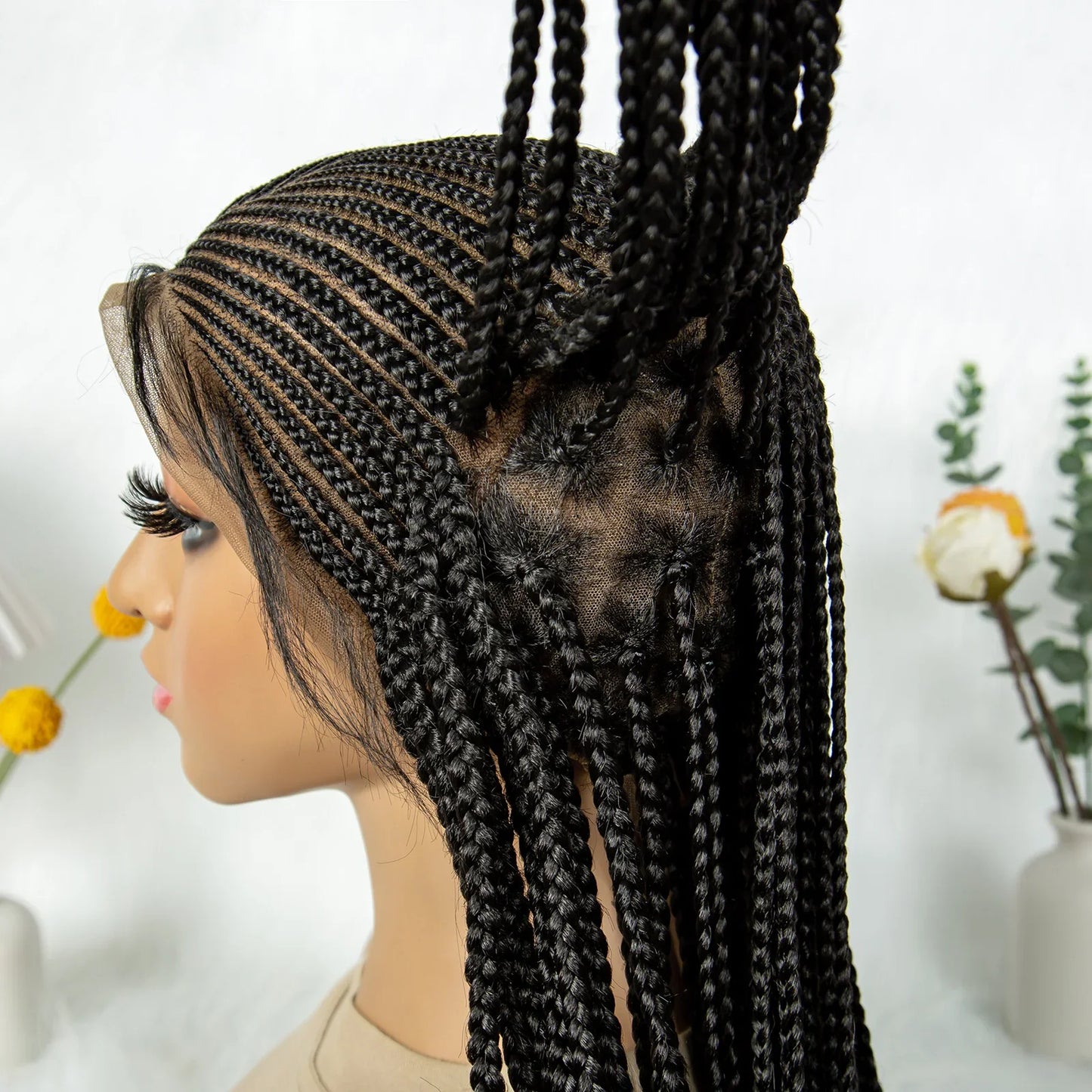 Knotless Box Braids Cornrow Full Lace Braided Wig | Synthetic Crochet Hair for Black Women