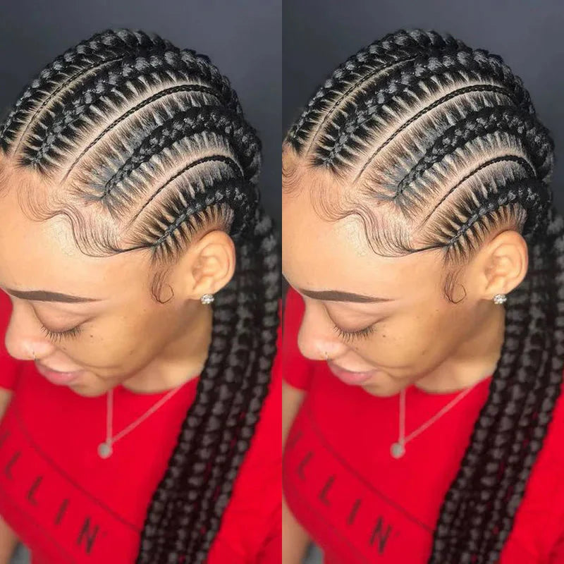 36" Jumbo Dutch Twins Cornrow Braided Lace Front Wig | Full Lace | Synthetic Crochet Hair | Black Women