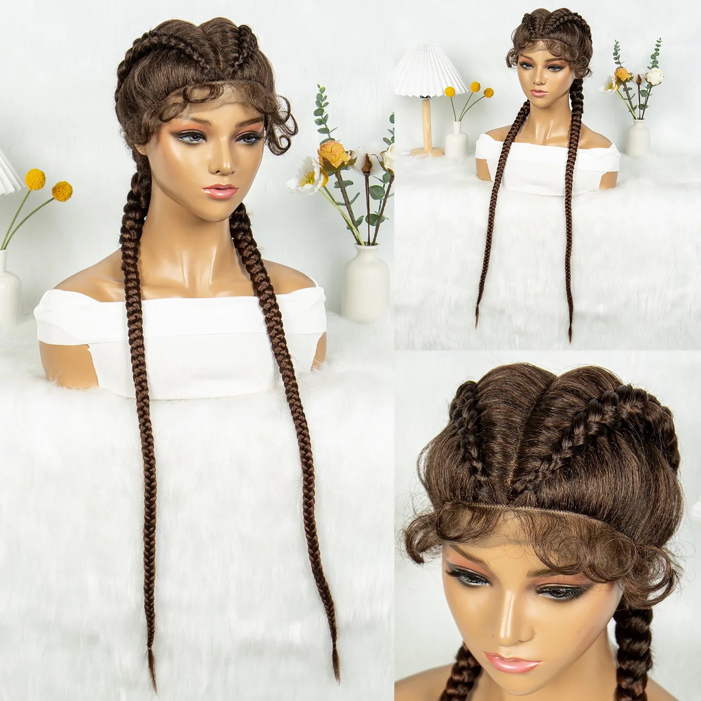 KIMA 32" Cornrow Boxer Braids Lace Front Wig | Twins Dutch Braids with Baby Hair