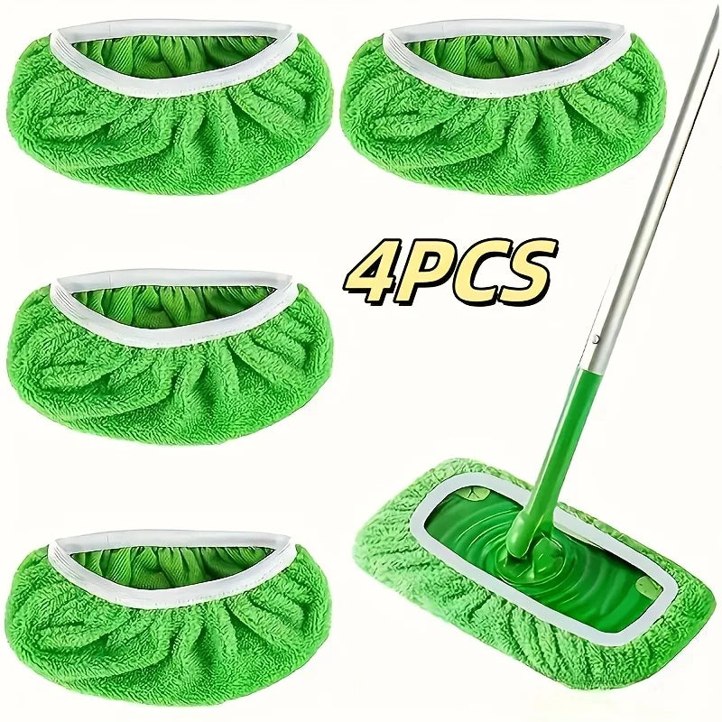 2 colors optional. 4 high-quality reusable mop pads: washable, durable, for dry & wet use, highly absorbent.