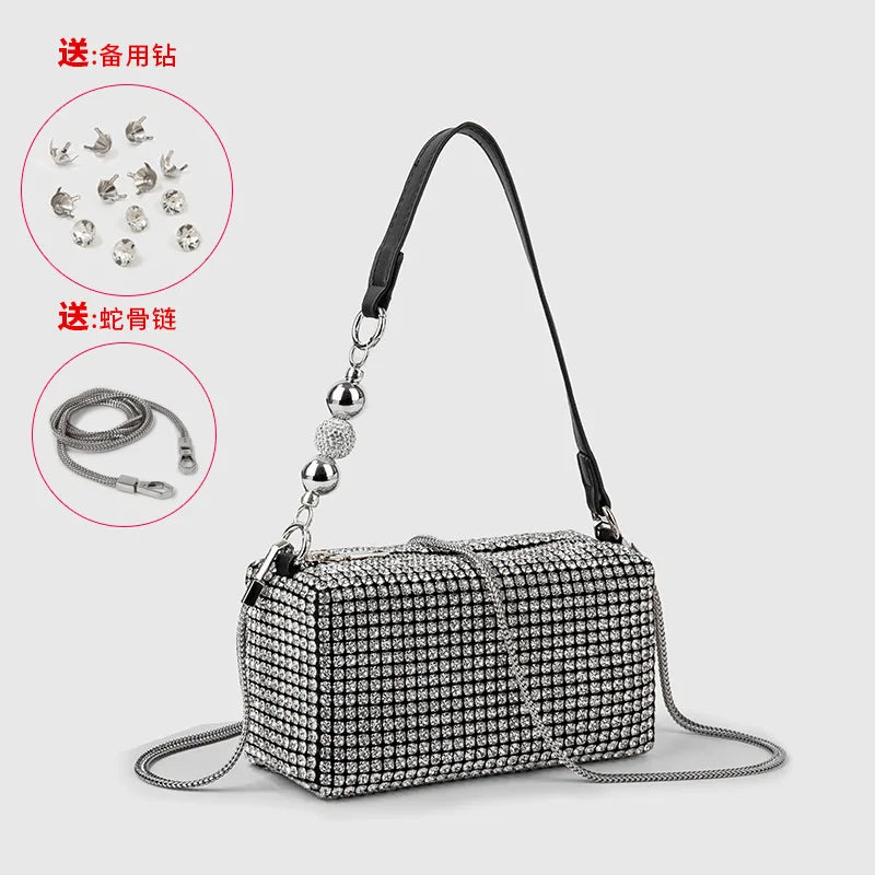 Super A Rhinestone Light Luxury Bag | Women's Summer High-End Texture Messenger & Portable Dinner Bag (Shiny Full Diamond Crossbody)