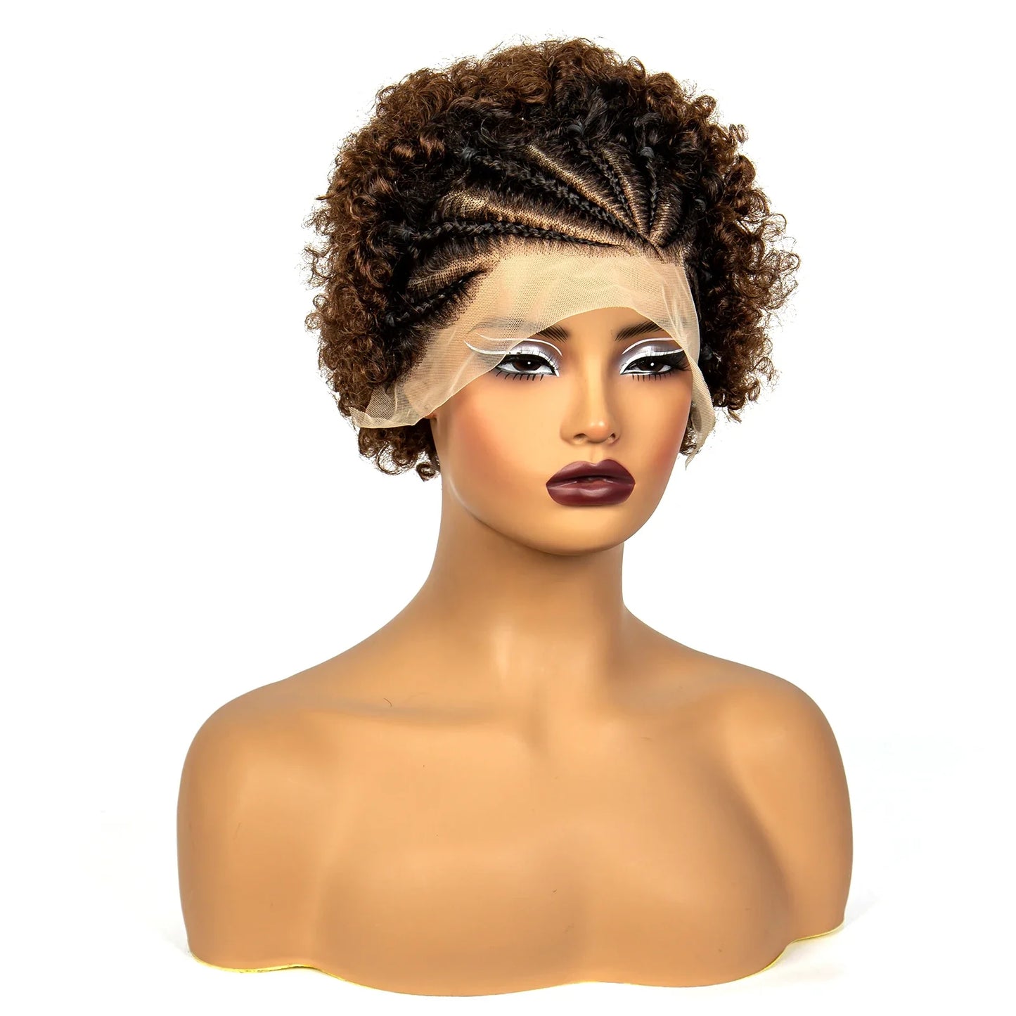 Natural Black Synthetic Braided Wig | 13x4 Transparent Lace Front Short Afro Kinky Curly Braids