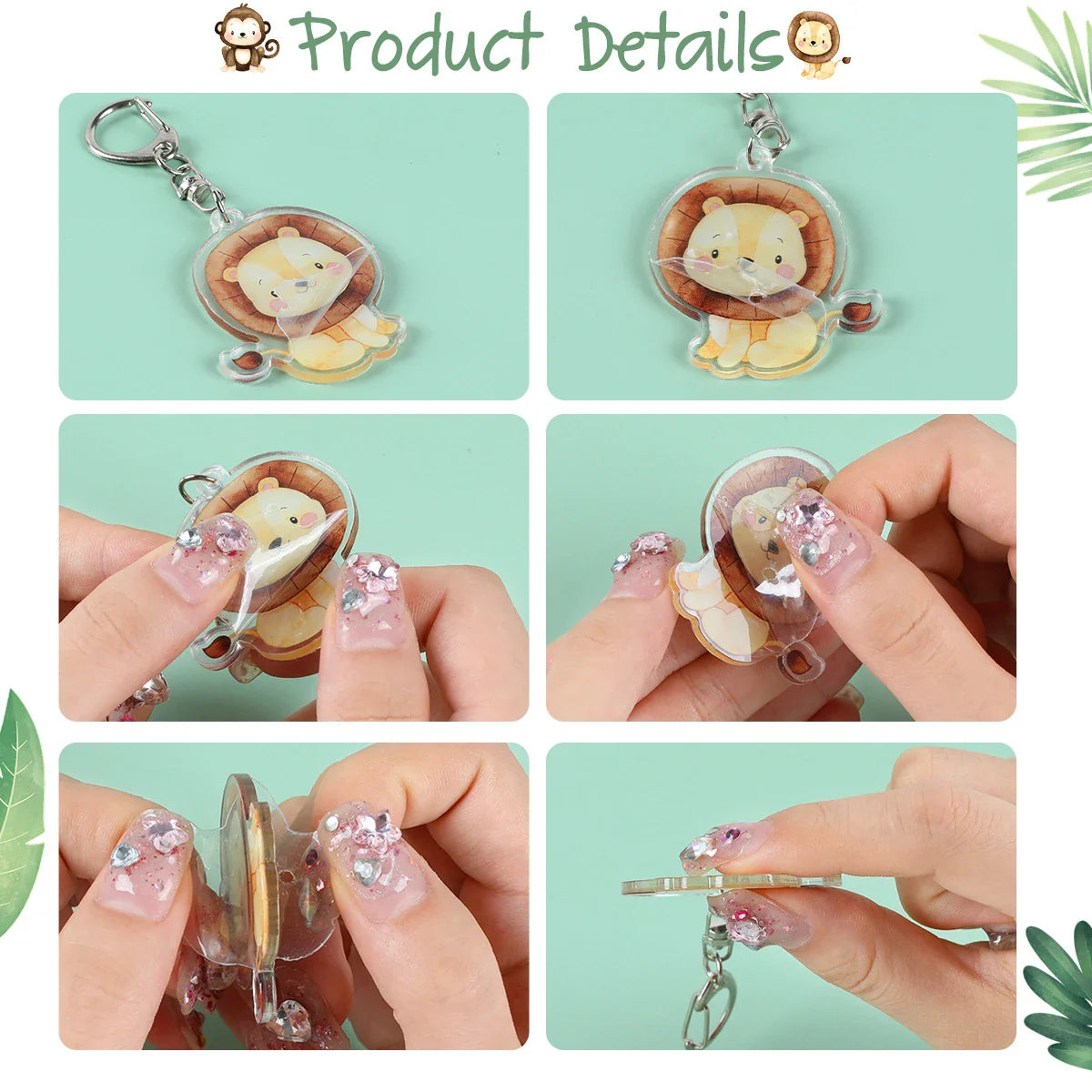 5pcs Jungle Animal Keychains Safari Animal Keychains Lion Giraffe Elephant Key Chains Animal Theme Decor for Baby Shower Party
