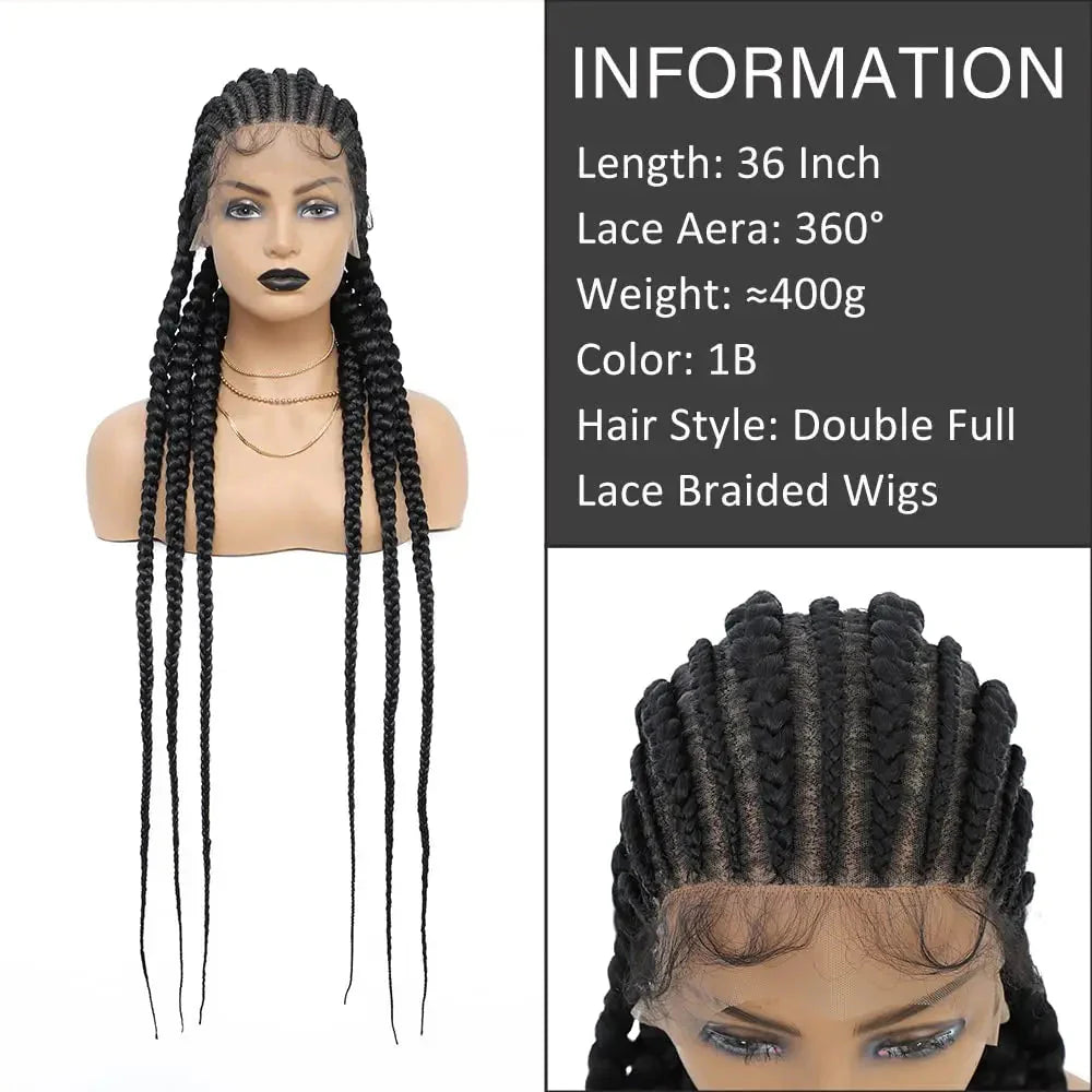 36" Jumbo Dutch Twins Cornrow Braided Lace Front Wig | Full Lace | Synthetic Crochet Hair | Black Women