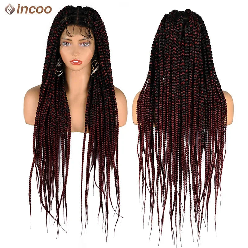 Jumbo Knotless Box Braids Wig | Tribal Cornrows & Faux Locs | Full Lace Front | 36" Look