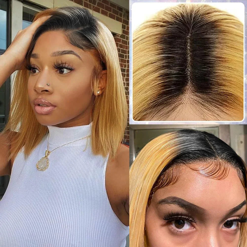 Ombre Straight Bob Wig | 1B/27 | 13x4 Transparent Lace Front Human Hair