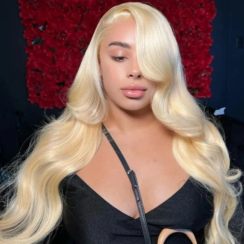 250% Density 30/40 Inch 613 Honey Blonde Body Wave 13x6 HD Transparent Lace Frontal Wigs Brazilian Remy Human Hair
