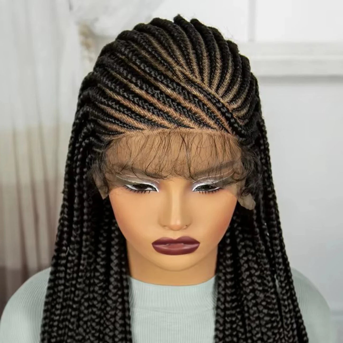 36" Straight Cornrow Knotless Braids Wig | Full Lace | Baby Hair